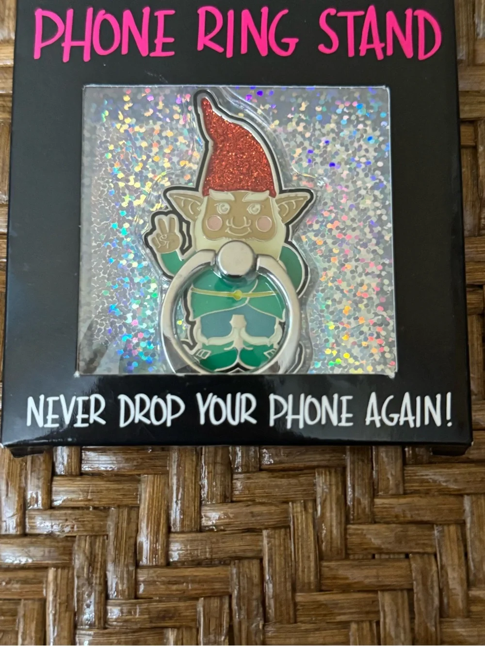 Betsey Johnson Green Gnome Phone Ring Stand with Red Hat
